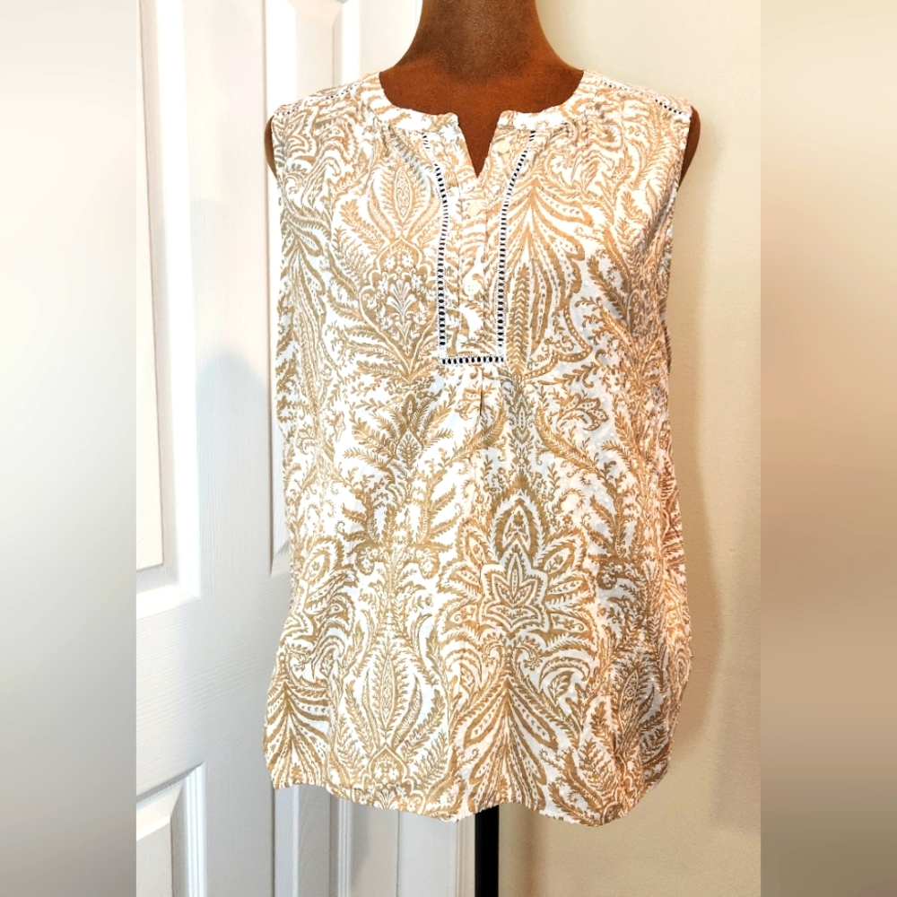 LOFT Paisley Sleeveless Top - Cream and Tan SZ LP